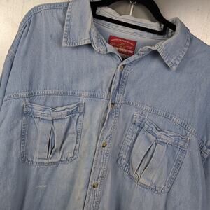 Marlboro Country Store Vintage '90s Stress Faded Chambray Jean Denim Shirt XL